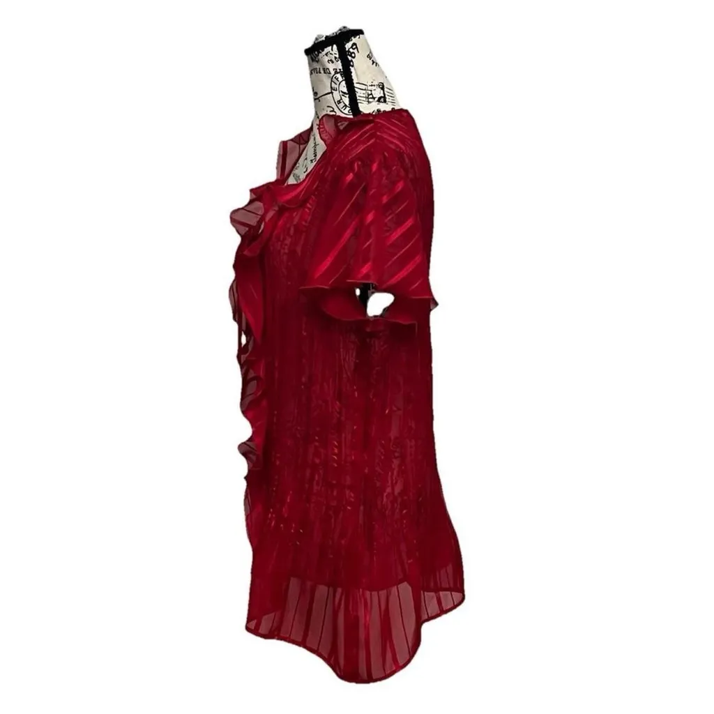 Vintage Y2k 90s Sheer NY Collection Blouse Women's Retro Pleated Crinkle Capsule Red Size XL - Image 3