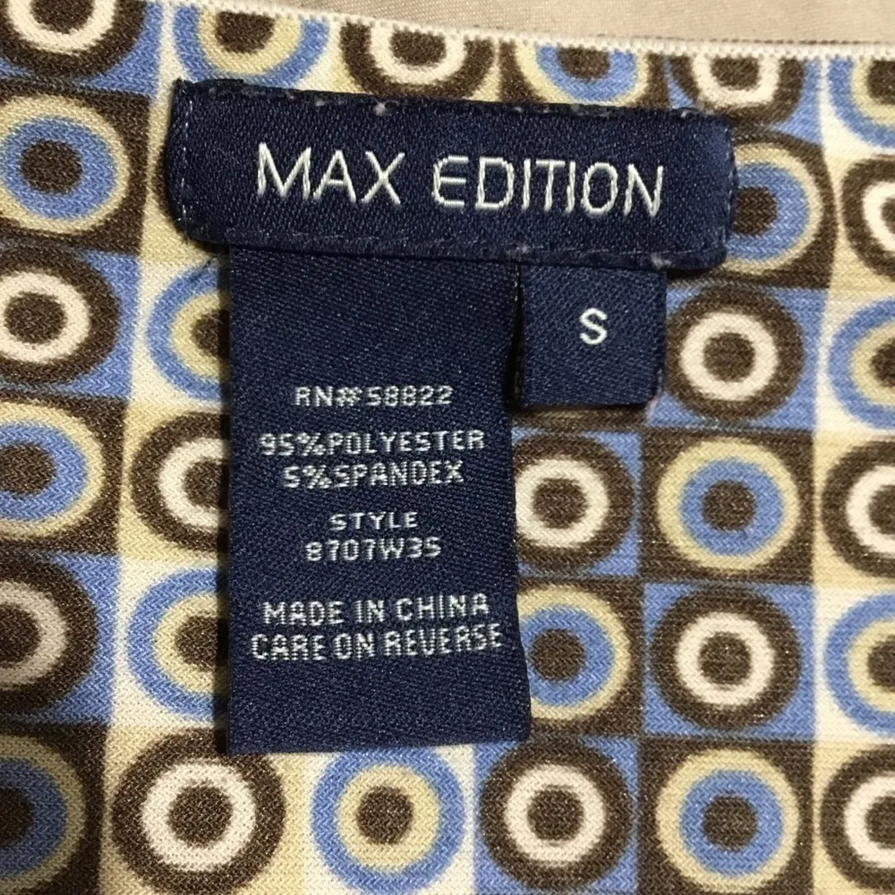 Max Edition Brown & Tan Geometric Print Poof Sleeve V Neck 1/2 Sleeves Blouse - Image 8