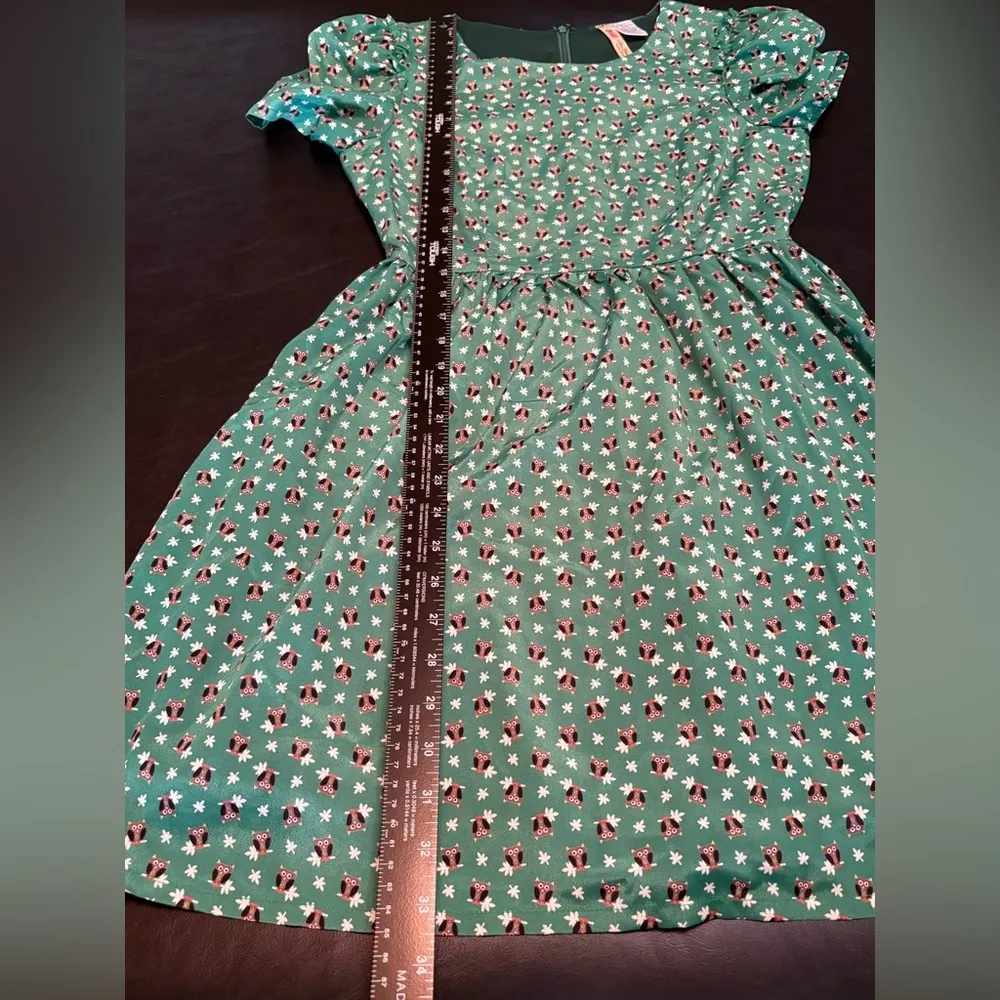 Alice Moon Green Puff Sleeve A-Line Mini Dress Owl Print size Small. - Image 11