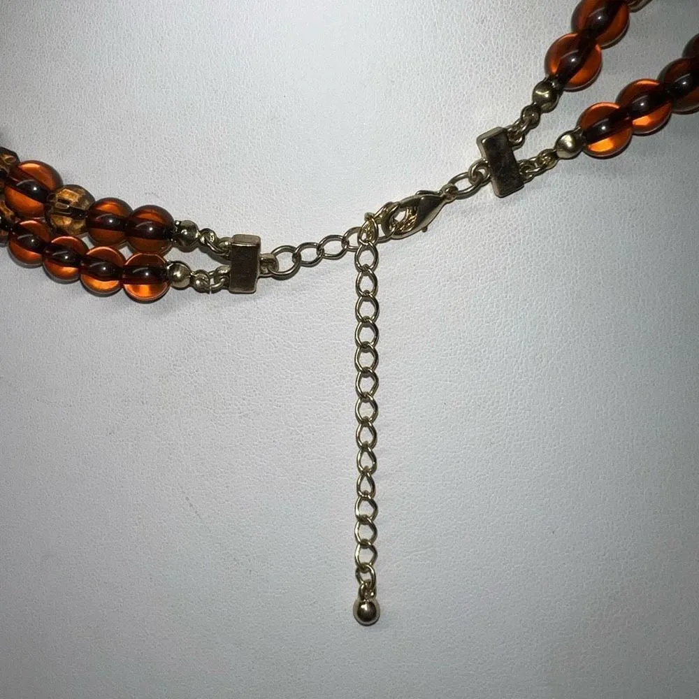 Double Layer‎ Faceted Amber Color Plastic Bead Bib Necklace Brown - Image 5