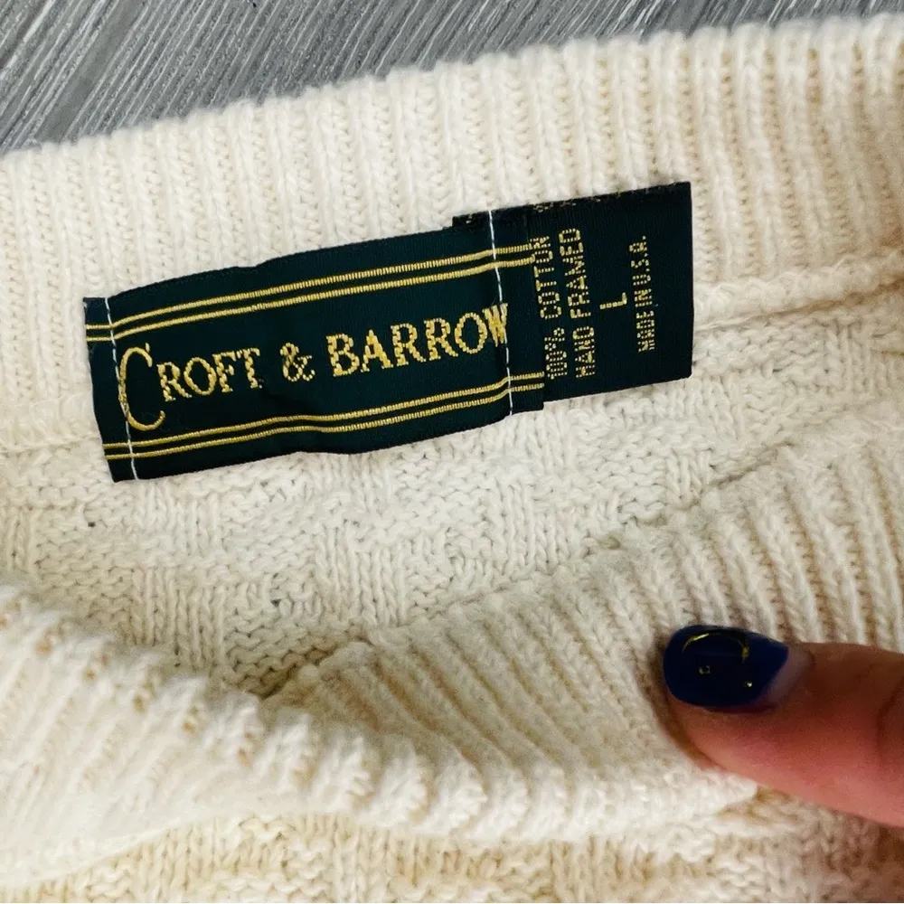 Vintage retro woven cotton white / cream Croft & barrow long sleeve sweater L - Image 3