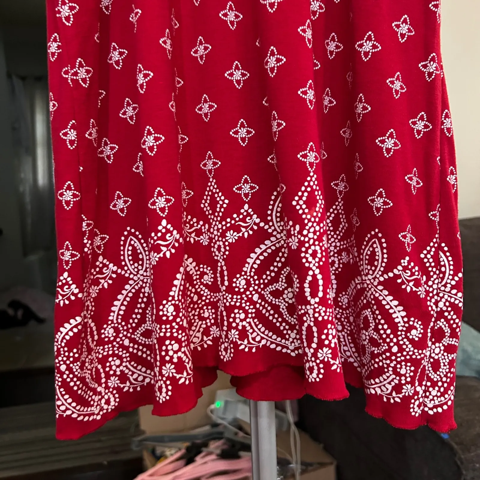 Karen Scott Peasant Top Floral Print‎ Short Sleeve Red Size Small - Image 3