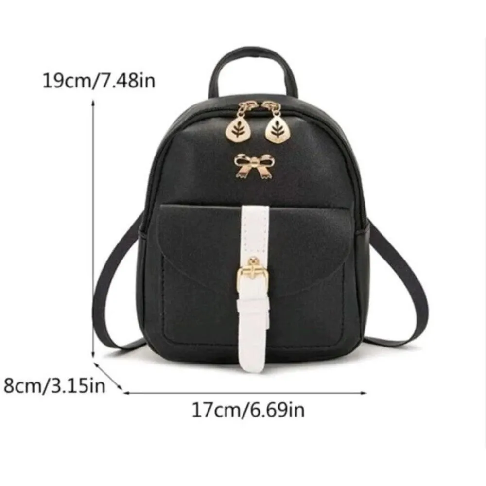 Woman's Teen Black Mini Bow & Buckle Backpack Zip Up New - Image 6