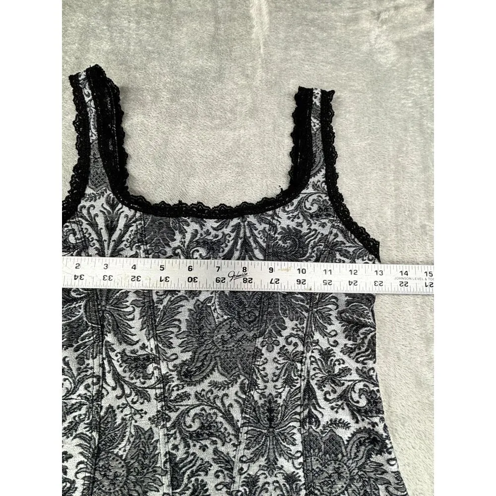 Gothic Tank Top Black & Gray Damask Lace Trim Elegant Whimsigoth Witchy Grunge - Image 4