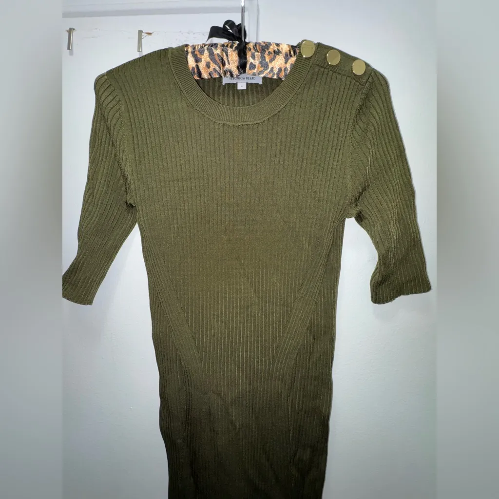 Veronica Beard Spring River Ribbed Midi Dress Bodycon in Army Green Small - Image 2