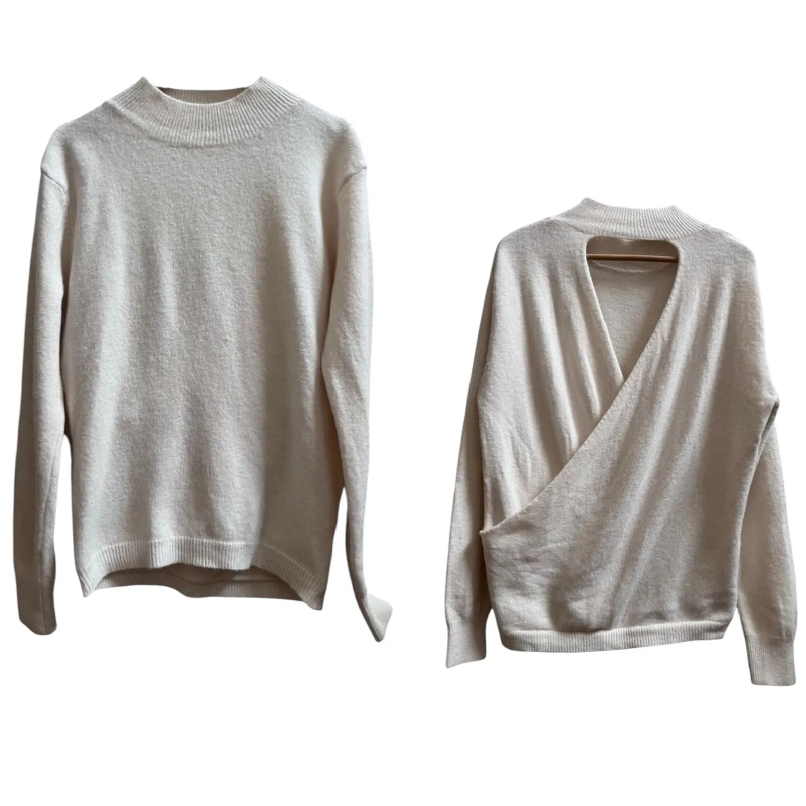 Raga  Ecru Neutral Open Back Pull Over Knit Sweater Size Large - Image 2