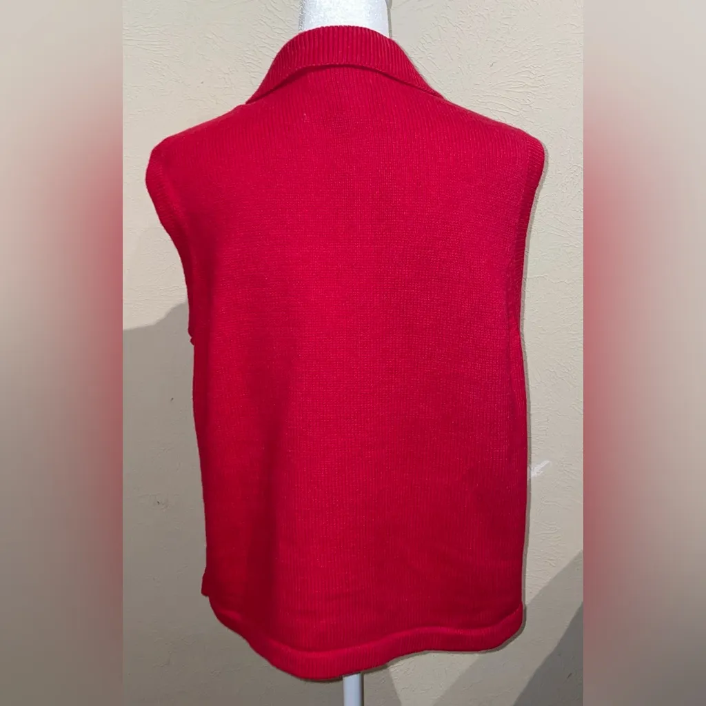 Bechamel Women’s Size M Santa Red Christmas Zip Up Sweater Vest Appliquéd Size M - Image 3