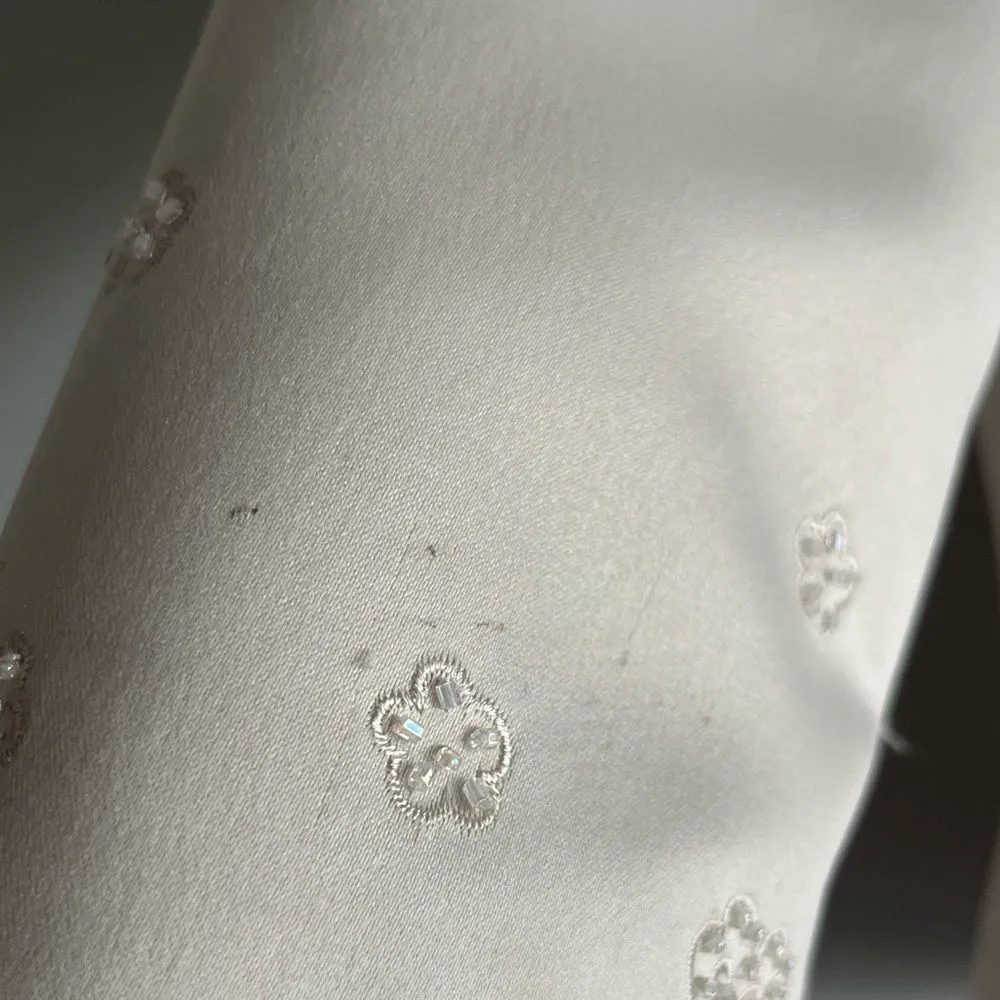 Vintage KIR Cream Satin Blazer 6 Beaded Floral Cuff Jacket Elegant Formalwear - Image 4