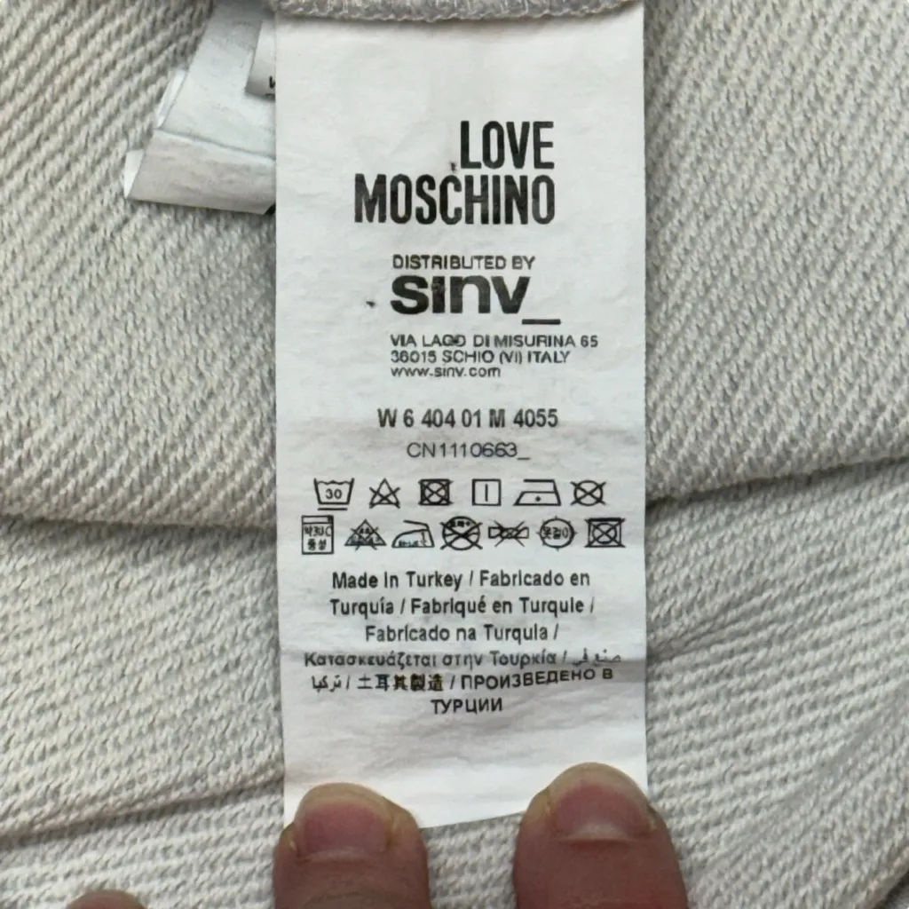 LOVE MOSCHINO Mélange French Cotton Terry Sweatshirt Heart Logo 6 Light Gray - Image 10