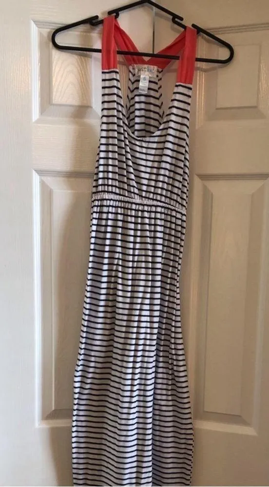 Just be maxi dress blue and white stripes with coral trim 3x - Image 3