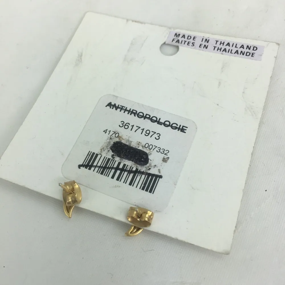 - Anthropologie Gold Rhinestone Horn Earrings dainty studs - Image 4