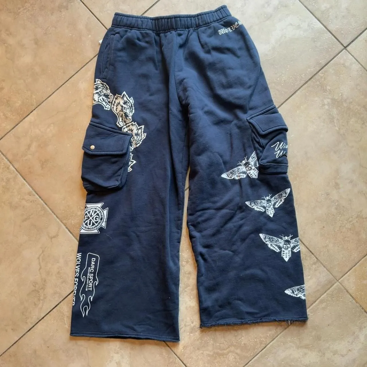 Darc Sport Wolves Forever Graphic Jogger Sweatpants Navy Blue (Wide Leg) M Black Size M - Image 2