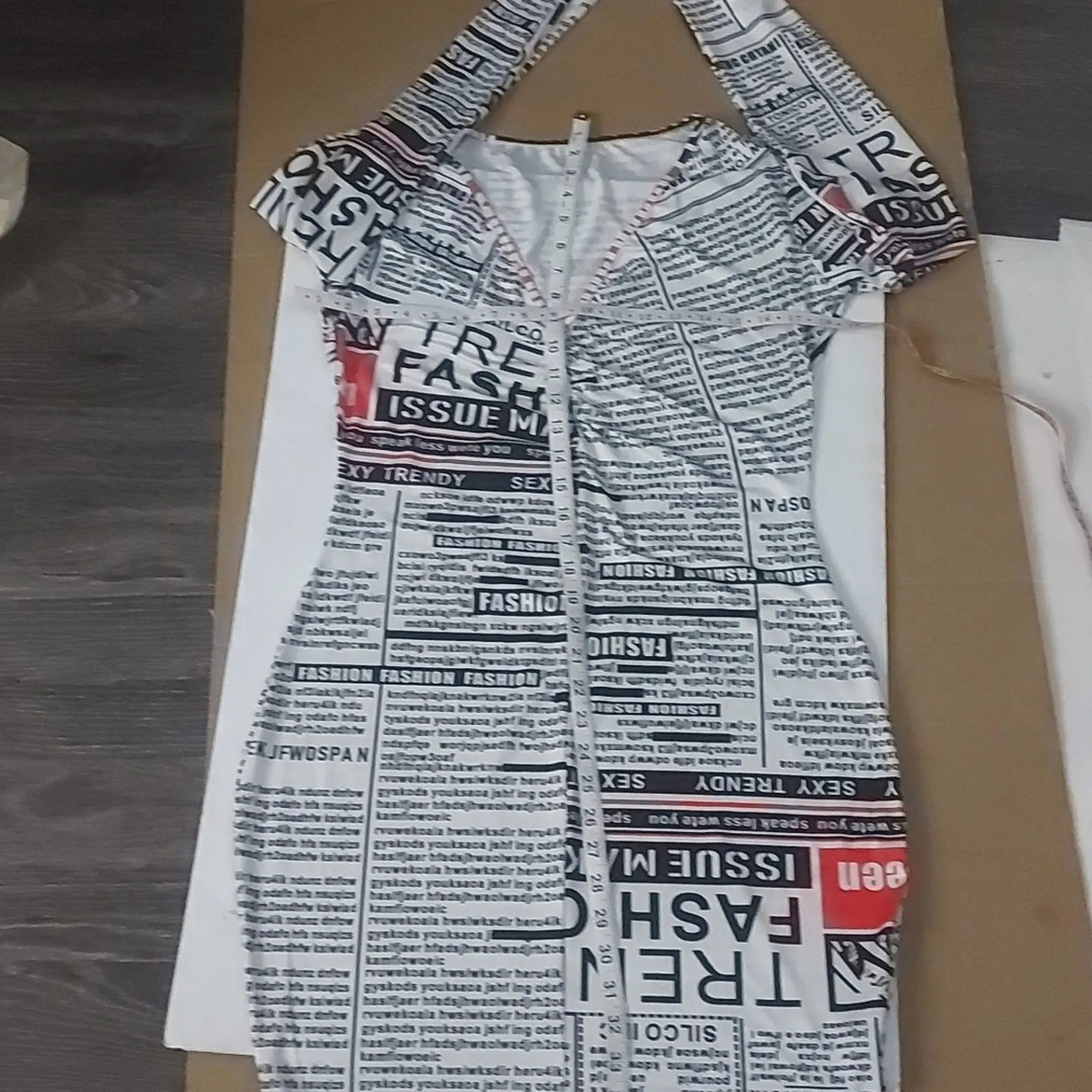 Long Sleeve Newsprint Dress XL Dopamine Boho Classic Retrogirl Glam Bodycon SATC Black - Image 5