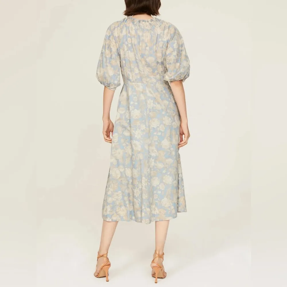 Rebecca Taylor Short‎ Sleeve Satin Leaf Floral 100% Cotton Maxi Dress Size 8 - Image 2