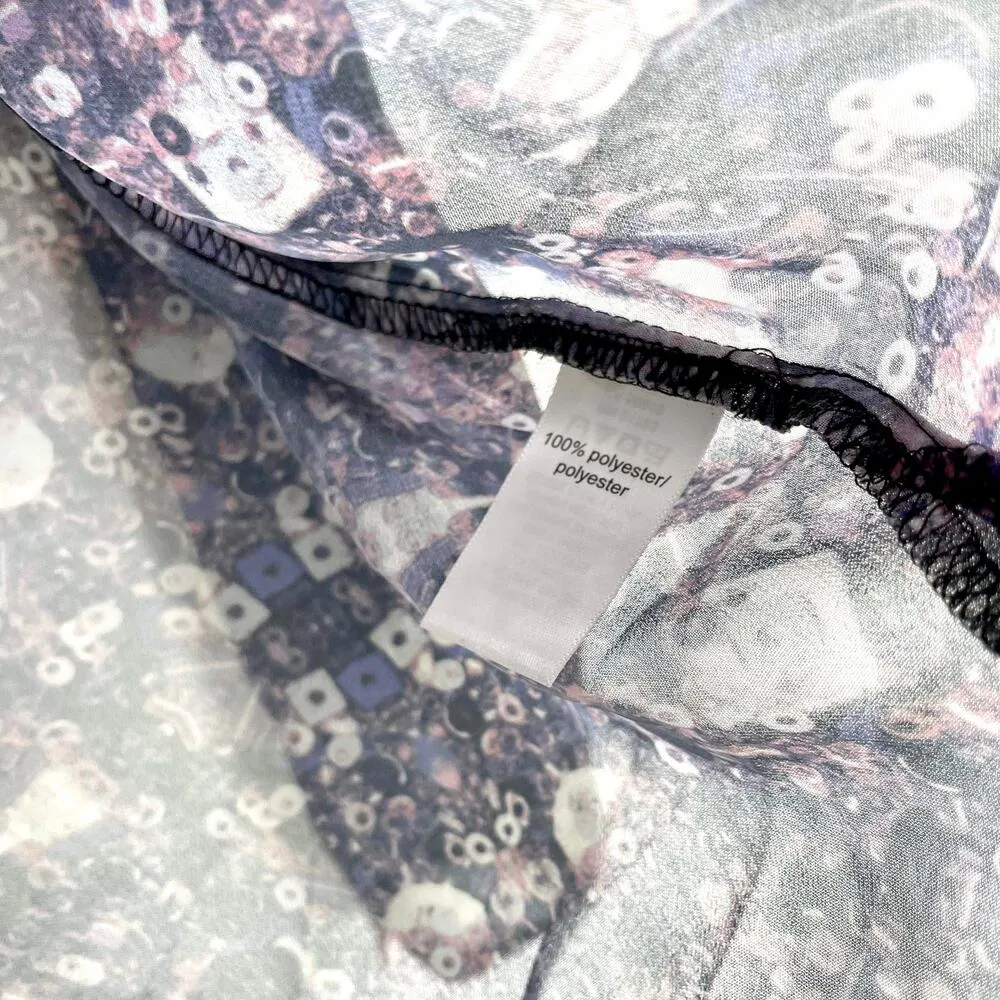 STUDIO Y Black Purple Sheer Geometric High Low Blouse - Image 7