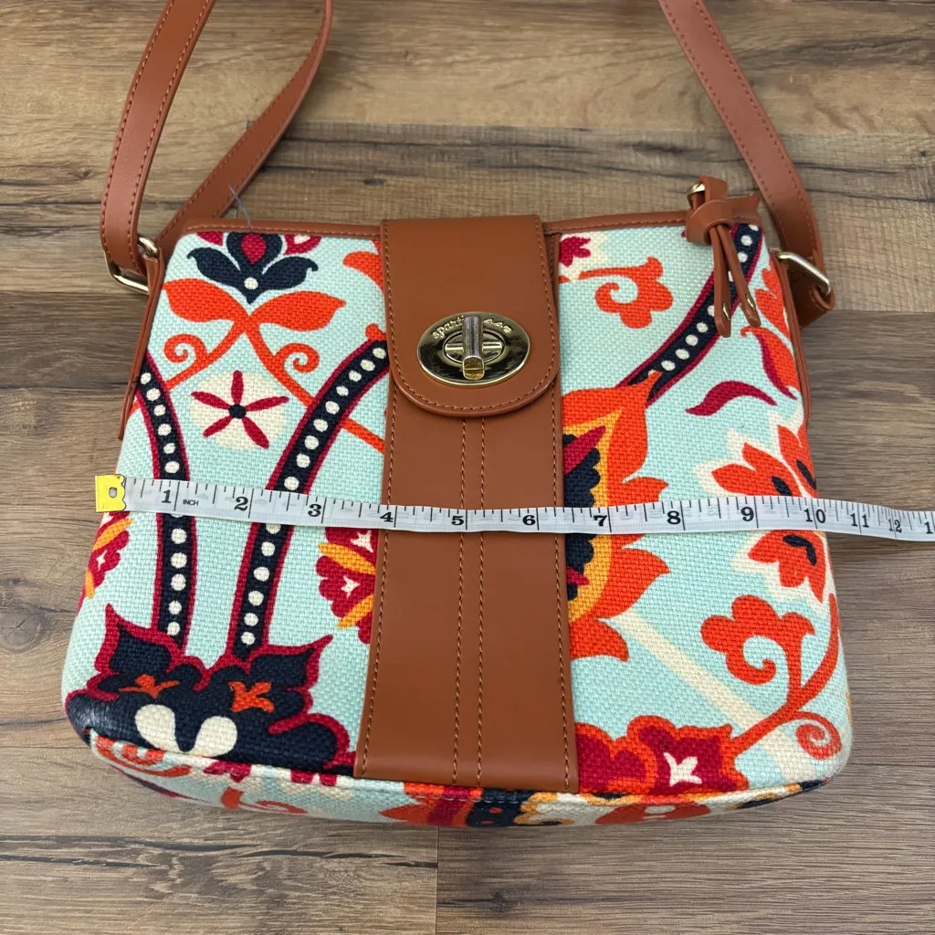 Spartina 449 Waving Girl Journey Hipster Bag Purse Linen Leather Blend Bright - Image 9