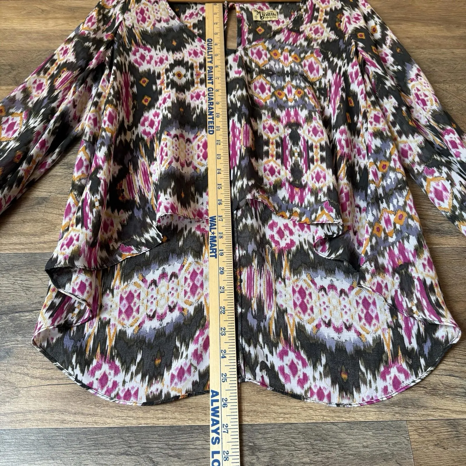 SHOW ME YOUR MUMU Aztec Print Top Size Small Gray Pink Sheer Blouse Scoop Neck - Image 7