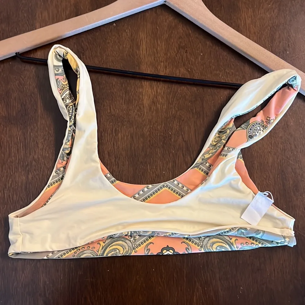 San Lorenzo Printed Pull On Swim Top Bikini Top Reversible Large Blue - Image 7