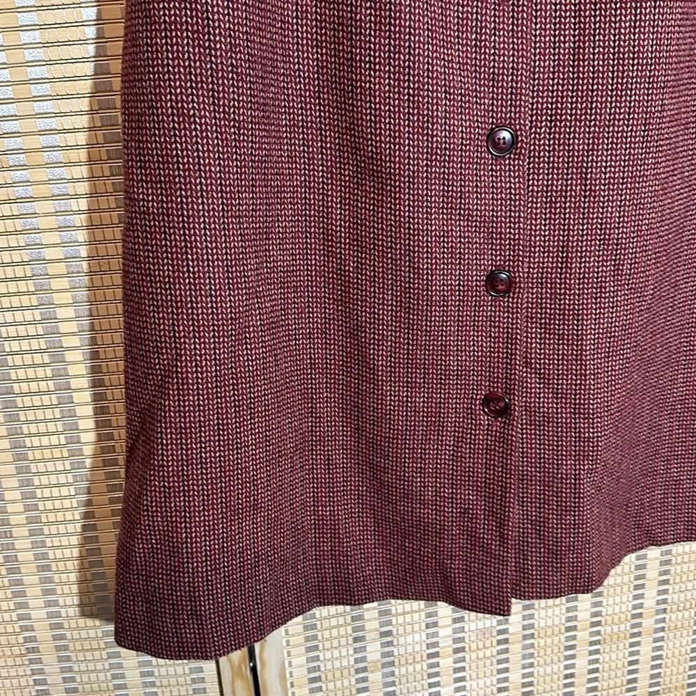 Classique Works Vintage Purple Red Tweed Wool Belted Midi Button Up Skirt Size undefined - Image 4