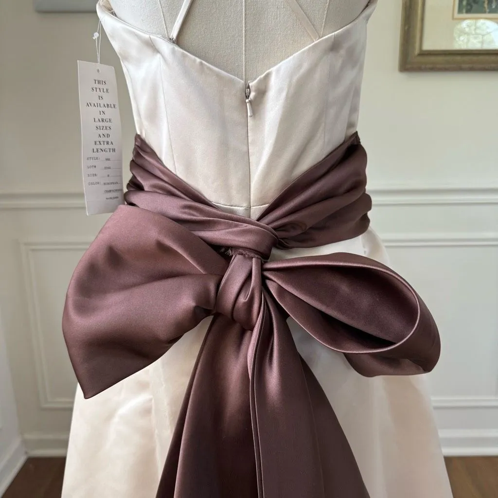 NWT Bill Levkoff Removable Strap Champagne Beige Sable Satin Sash Formal Dress G - Image 9