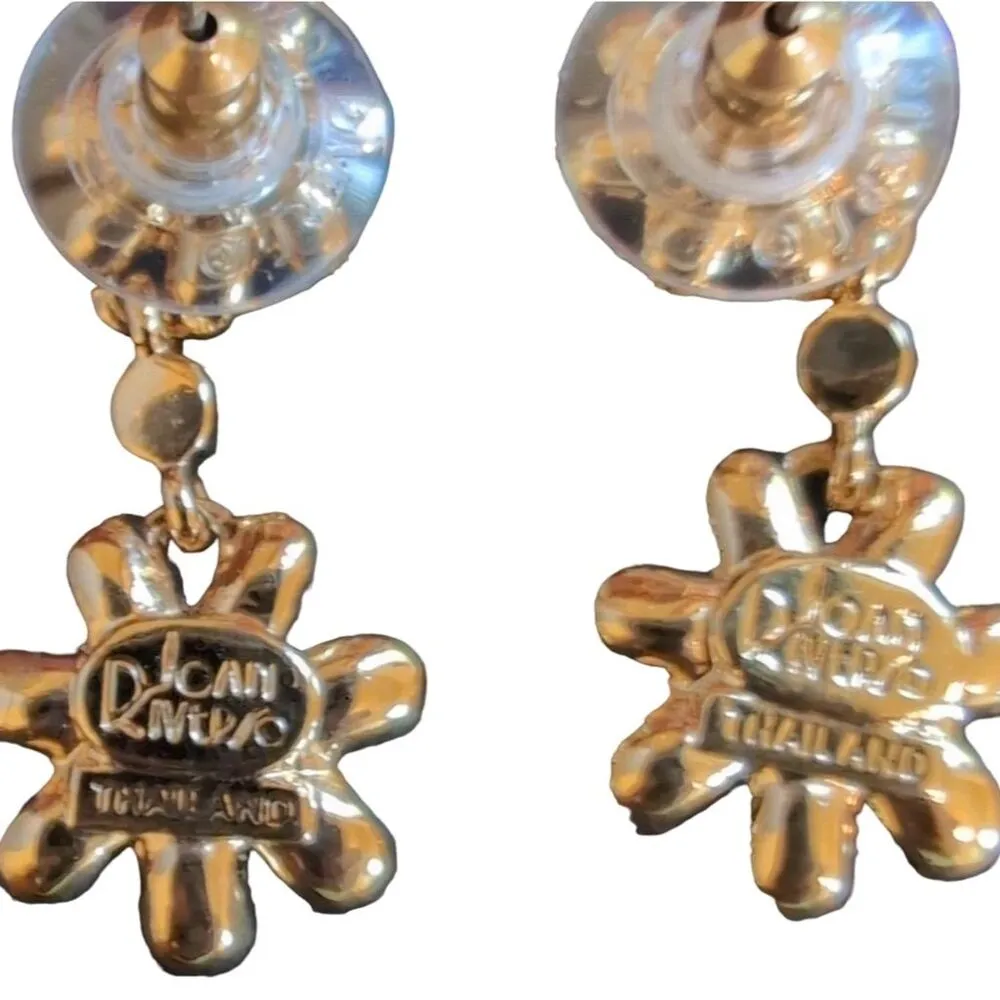Joan Rivers Vintage Gold Rhinestone Floral Dangle Earrings - Image 6