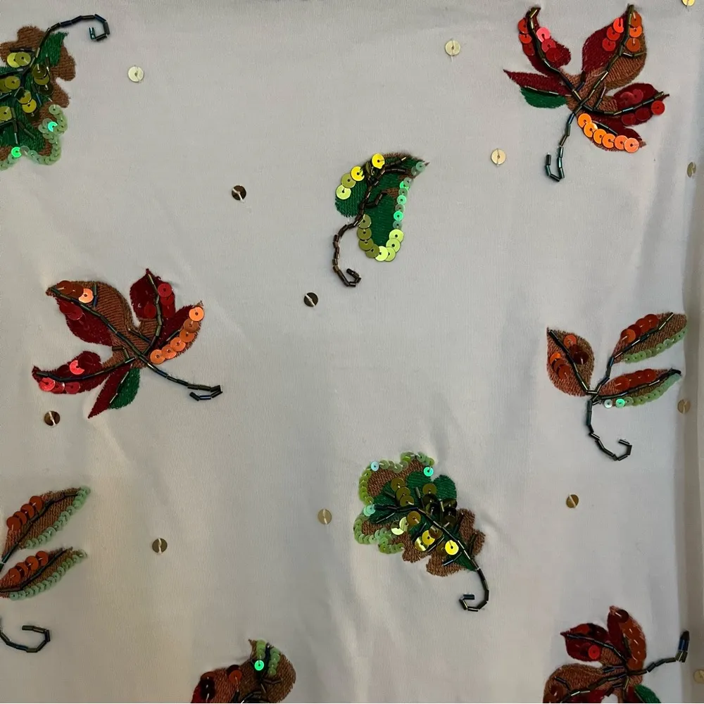 Quaker Factory White pullover sweater with autumn leaves Size 8 - Image 5