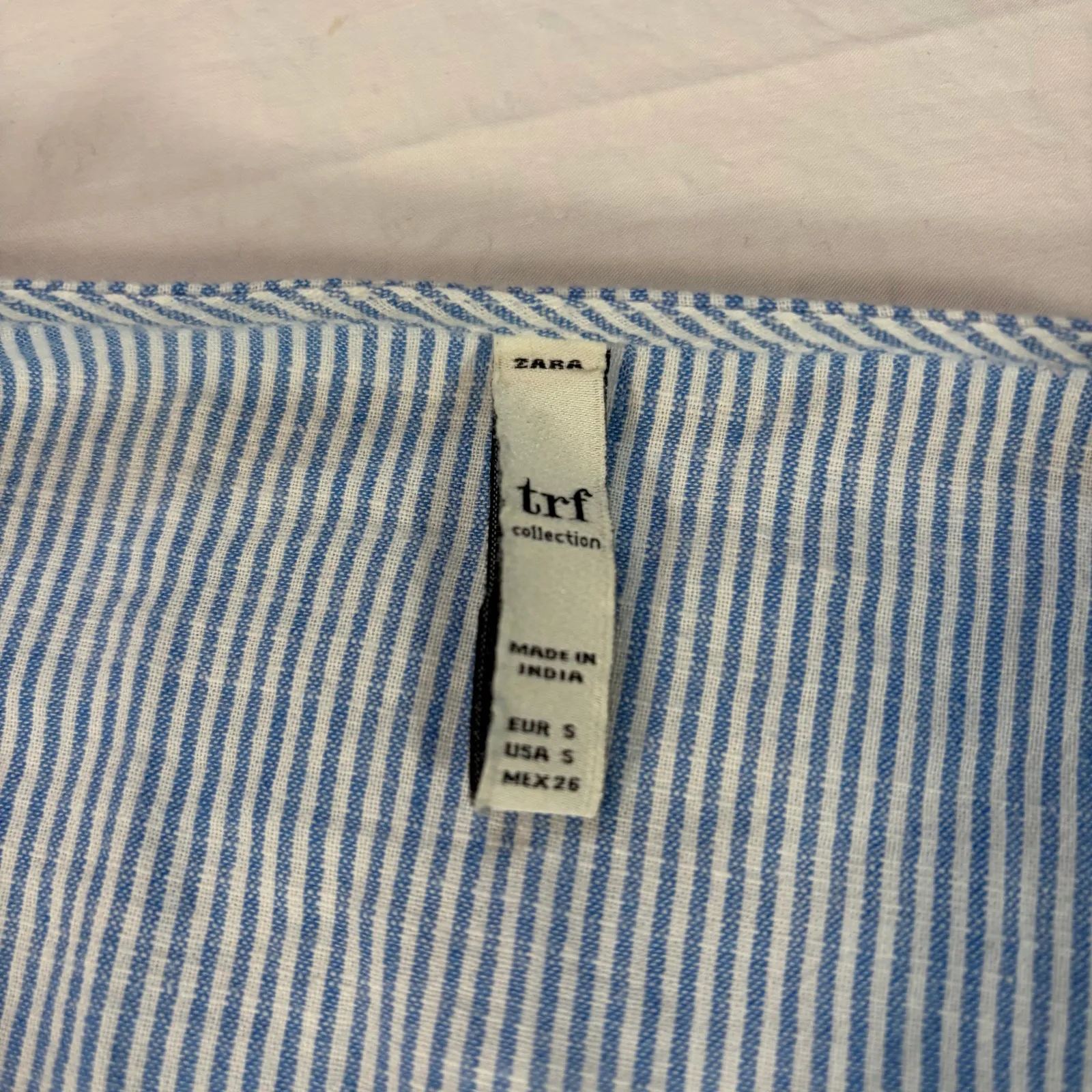 Zara trf collection womens blue white stripe 3/4 sleeve dress embroider floral S - Image 5