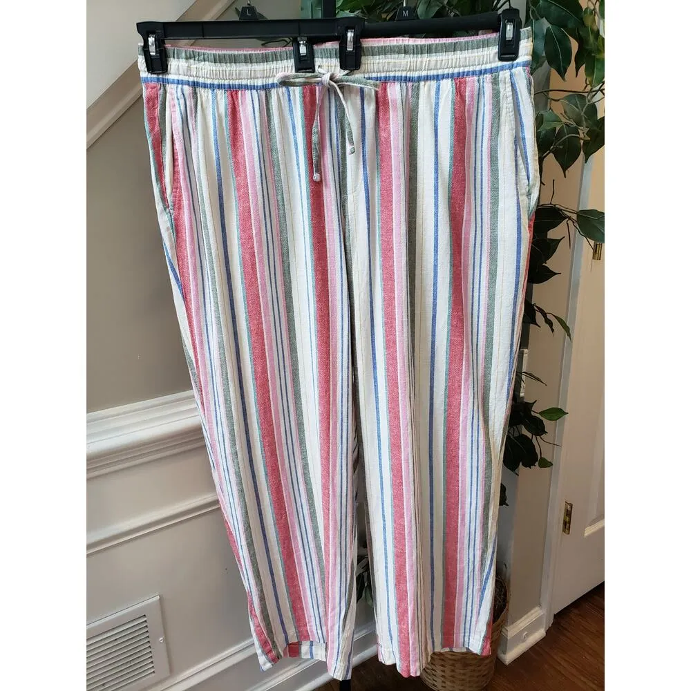 Old Navy Ankle Pants Womens 2X Plus Multi Striped Linen Relaxed Fit Drawstring - Image 2