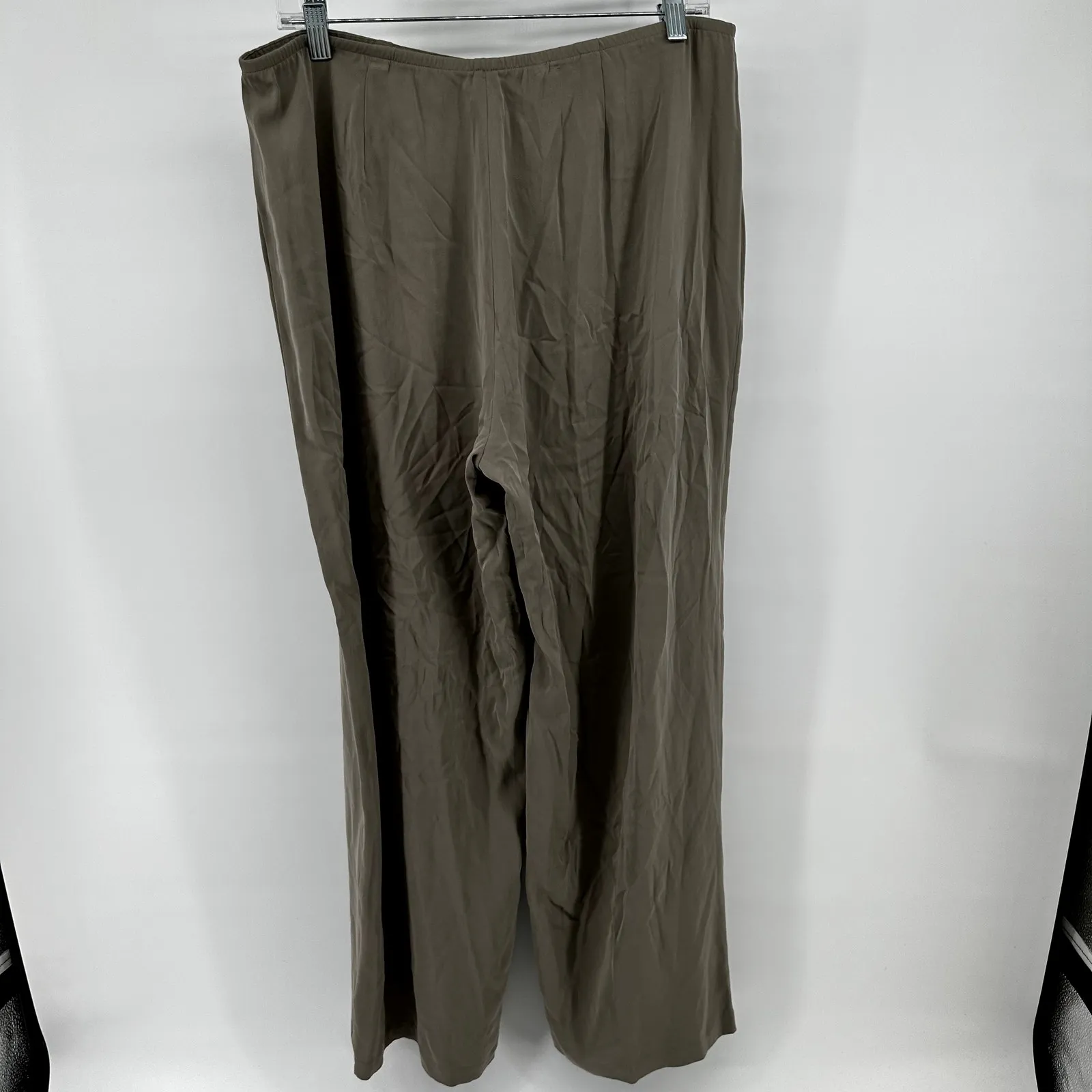 Eileen Fisher Silk Georgette Crepe Pants Wide Side Zip Closure Beige L 36x32 - Image 7