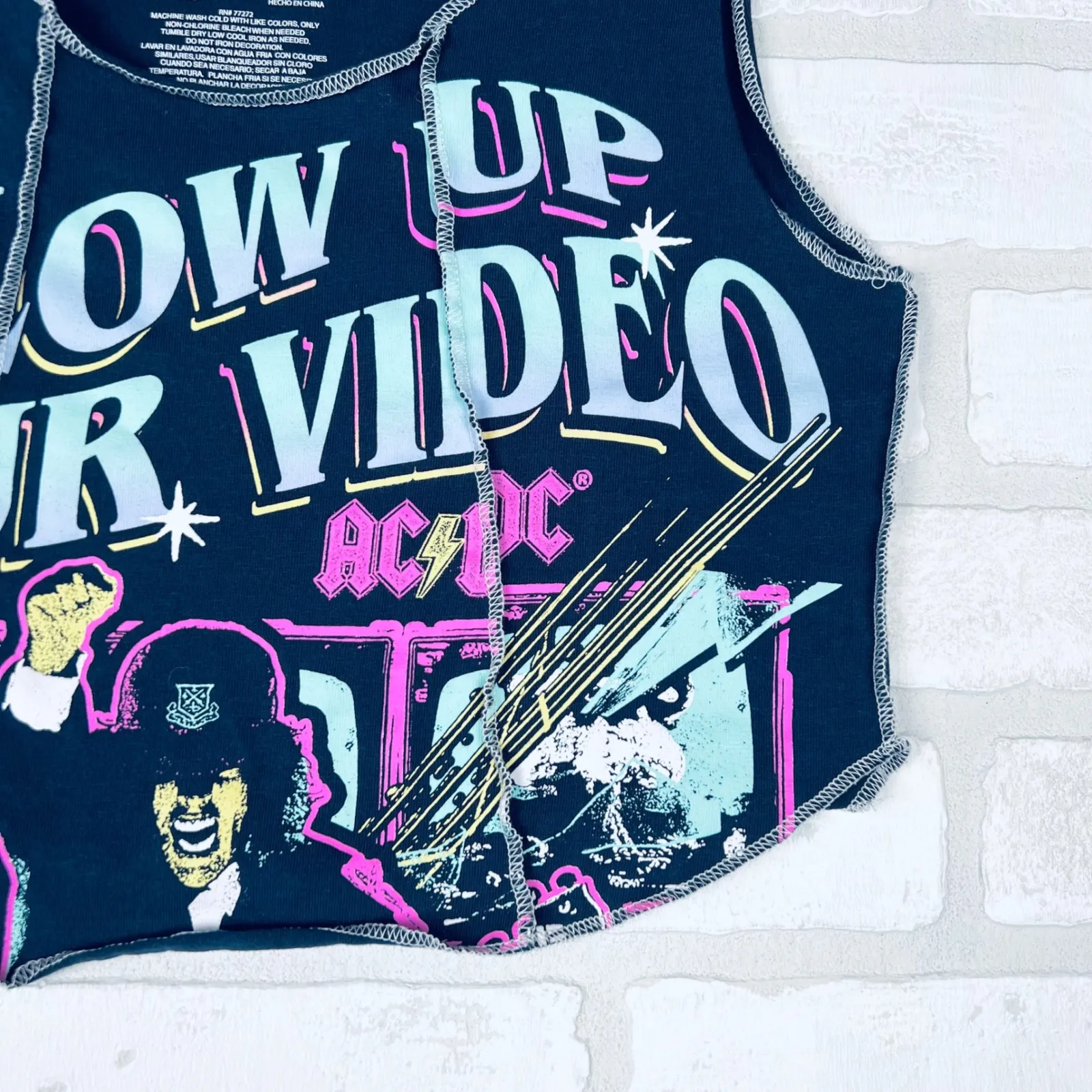 AC/DC Women's Blow Up Your Video Graphic Cropped Tank Top Blue Size‎ S - Image 3