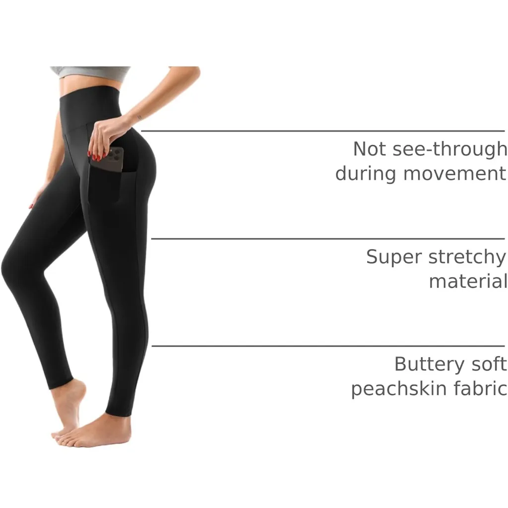 High Waisted Black Leggings L/XL with Pockets Buttery Soft Pants Yoga OC1 Size undefined - Image 8