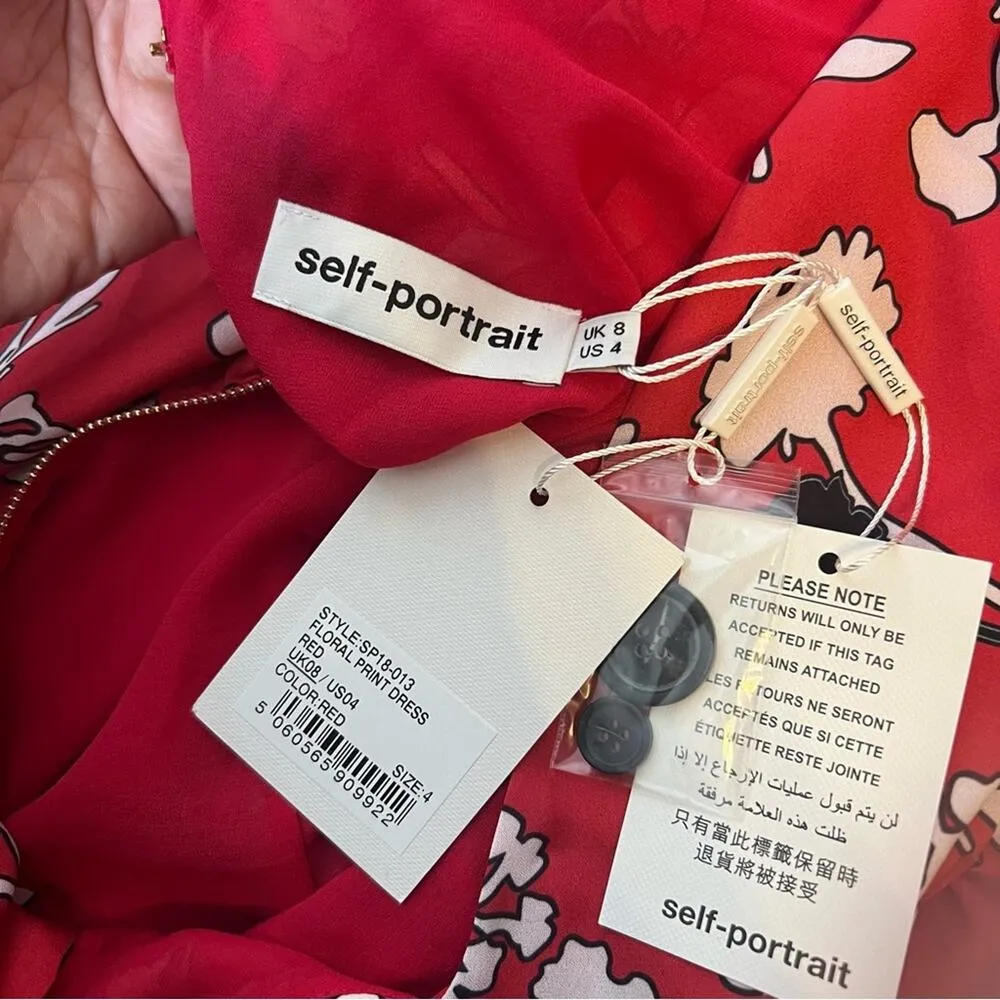 NWT Self-portrait Asymmetric Twist-front Floral-print Crepe De Chine Dress sz 4 - Image 5