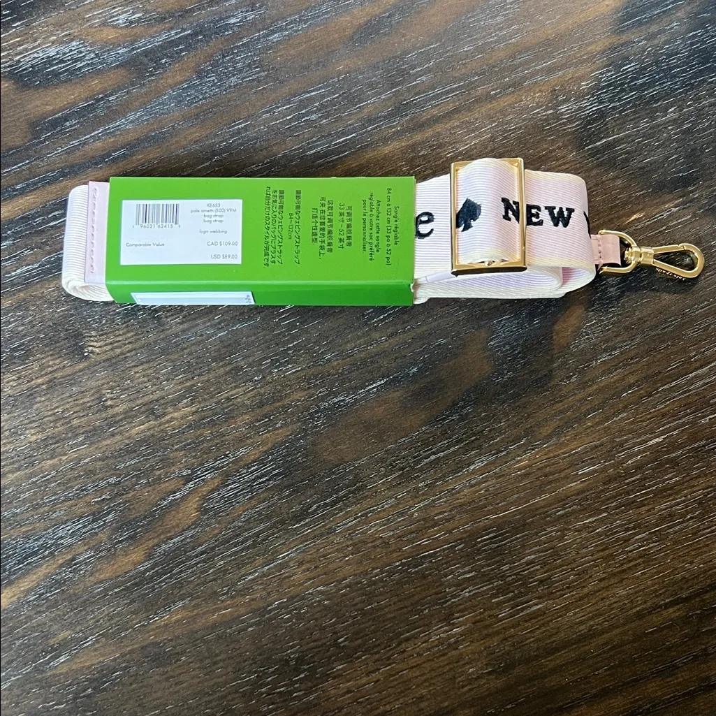 Kate Spade Light Pink with Navy Blue Lettering Bag Strap with Gold Hardware - Image 2