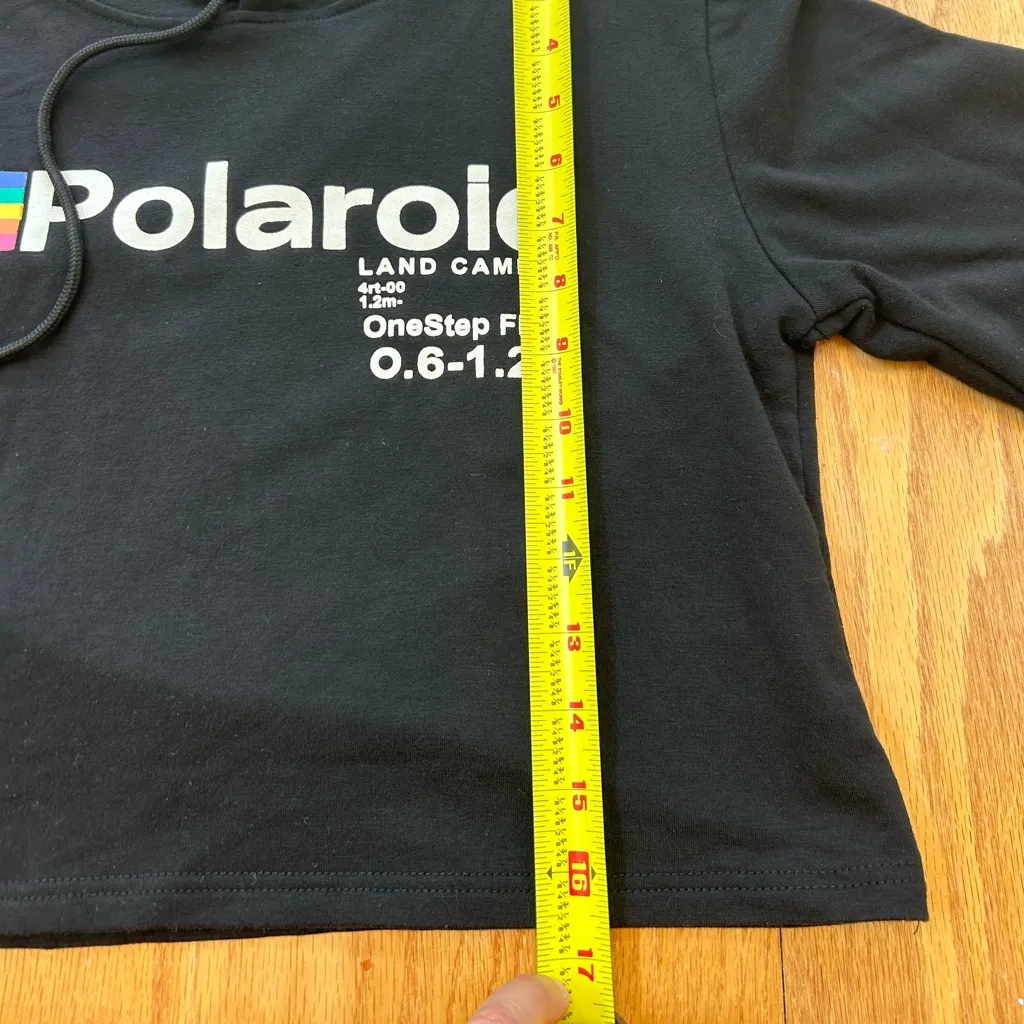 Polaroid  Cropped Hoodie Women’s Land Camera Black Size Medium - Image 3