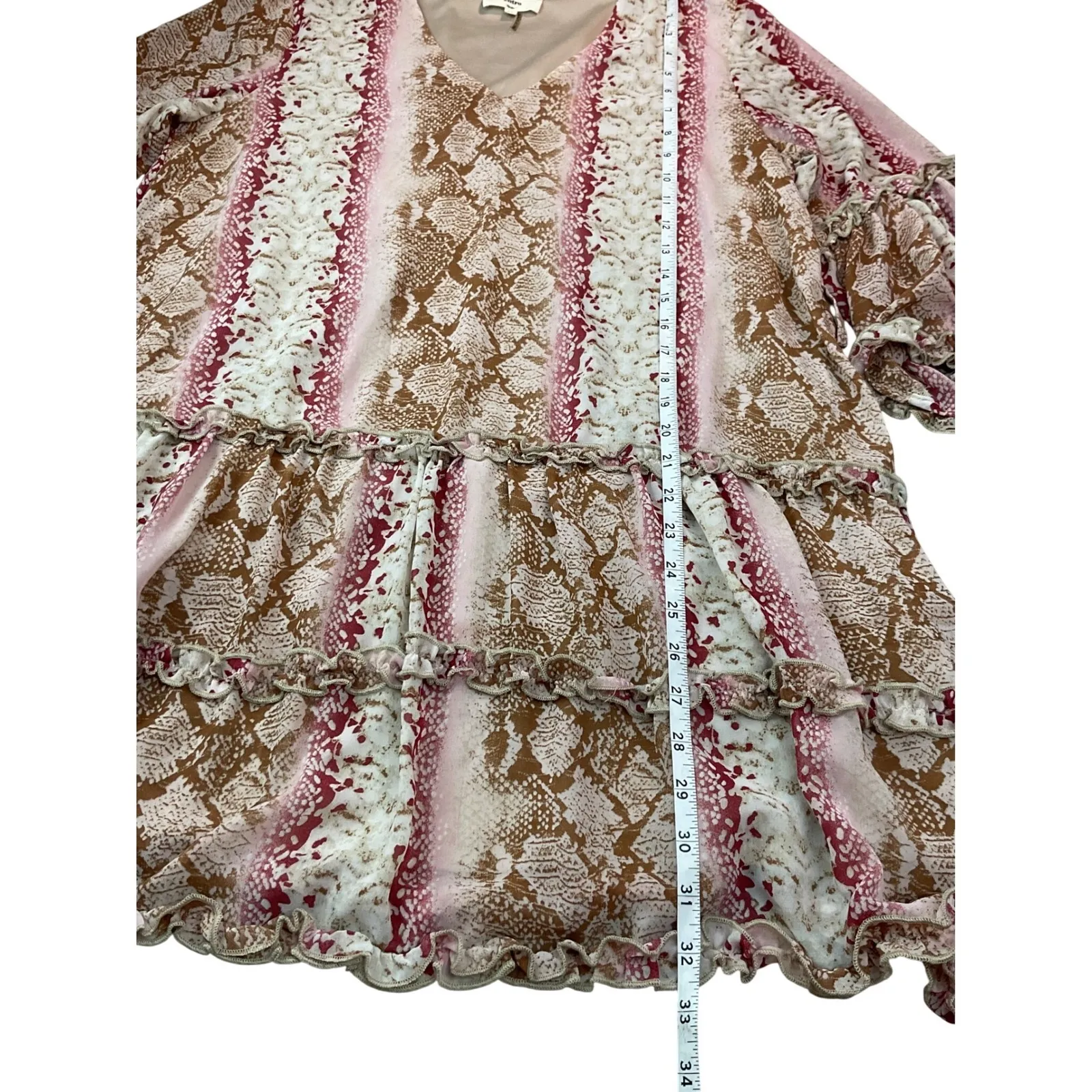 Entro Snake Print Ruffle Tiered V Neck Bell Sleeve Mini Dress Size M - Image 9