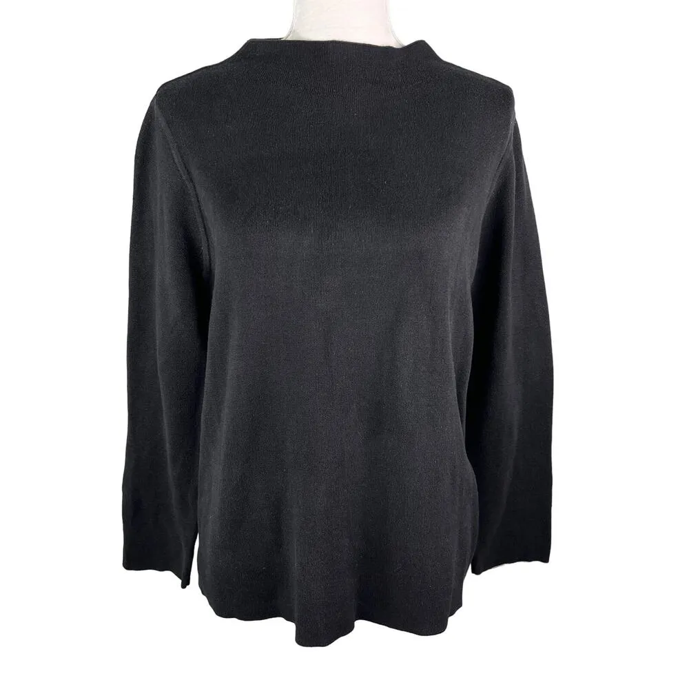Eileen Fisher Sweater Large Silk Blend Black Beige Contrast Sleeve - Image 10