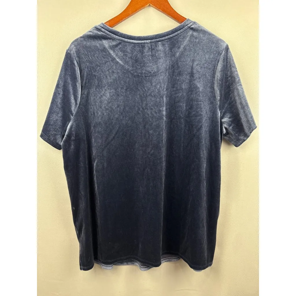Women’s Old Navy Size 1X Blue/Grey Velvet Short Sleeve Shirt - Image 3