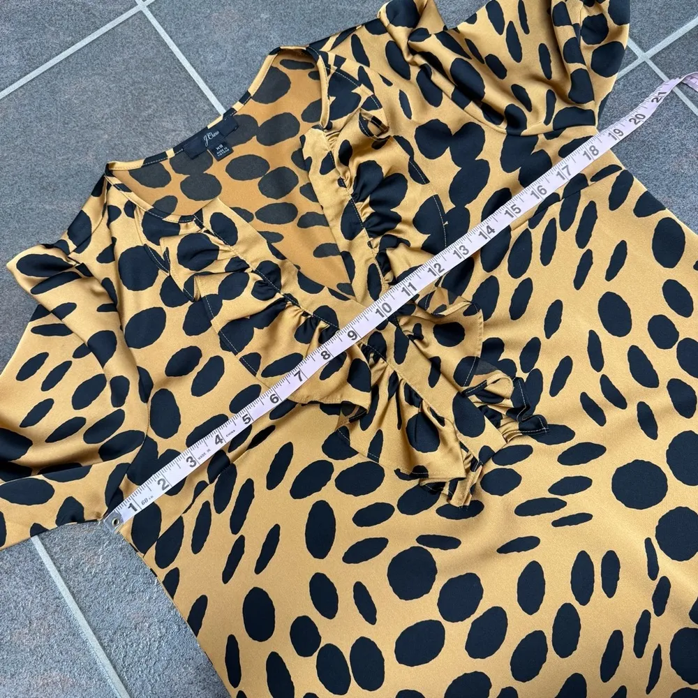 J. Crew Long-Sleeve Ruffle-Front Blouse Top Wavy Dots Leopard Animal Print XS - Image 11