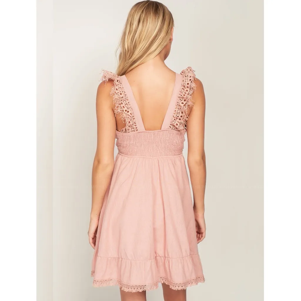 Peixoto Farrah Dress Womens Sz M Rose Pink Crochet Strap Tie Front MSRP $160 New Size M - Image 2