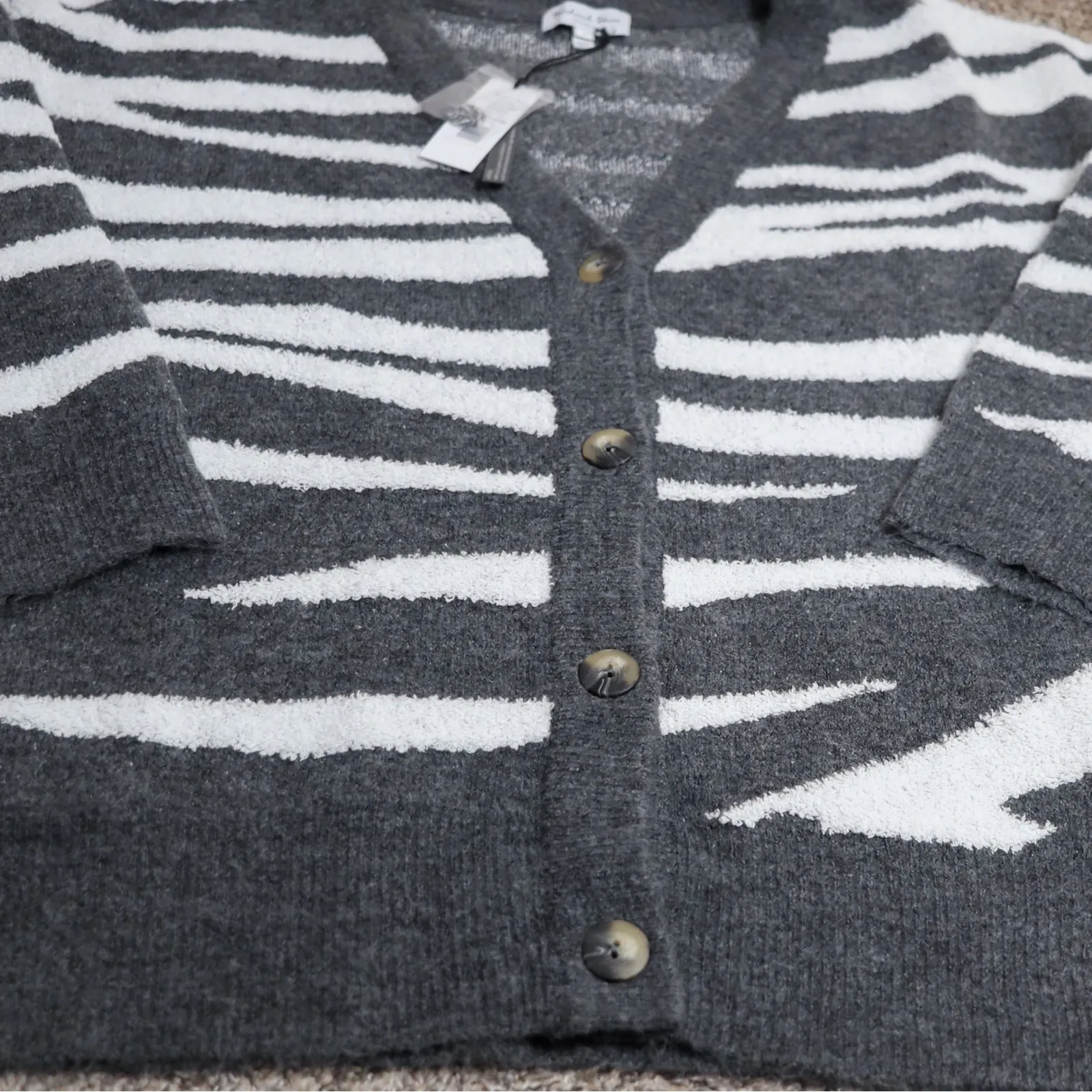 Michael Stars Tiger Striped Nell Cardigan Sweater Womens 1X Gray Charcoal NWT - Image 5