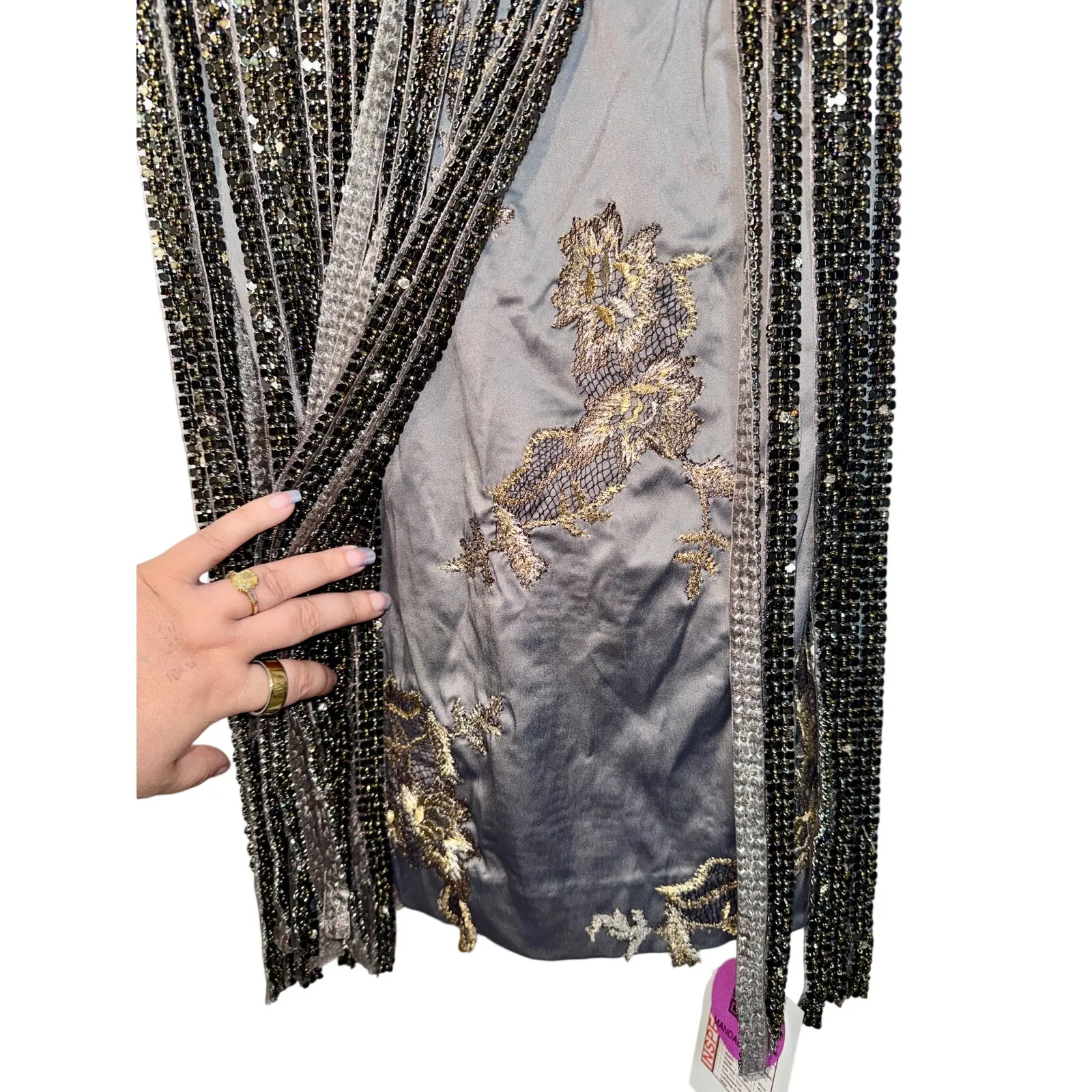 NWT Mandalay Gunmetal Silver Beaded Fringe Cocktail Formal Mini Dress Womens 12 - Image 5