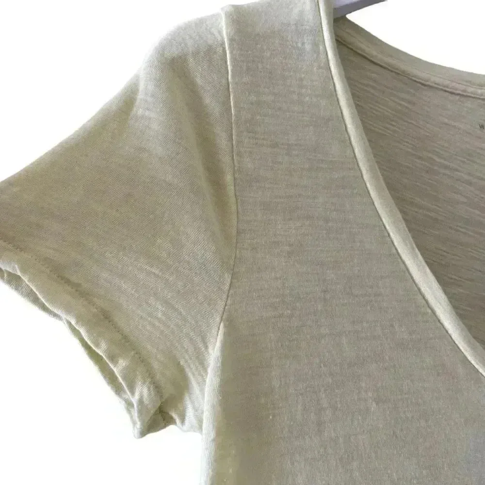 J Crew Vintage Cotton V-Neck Lime Yellow Short Sleeves T-Shirt S #1229 - Image 3