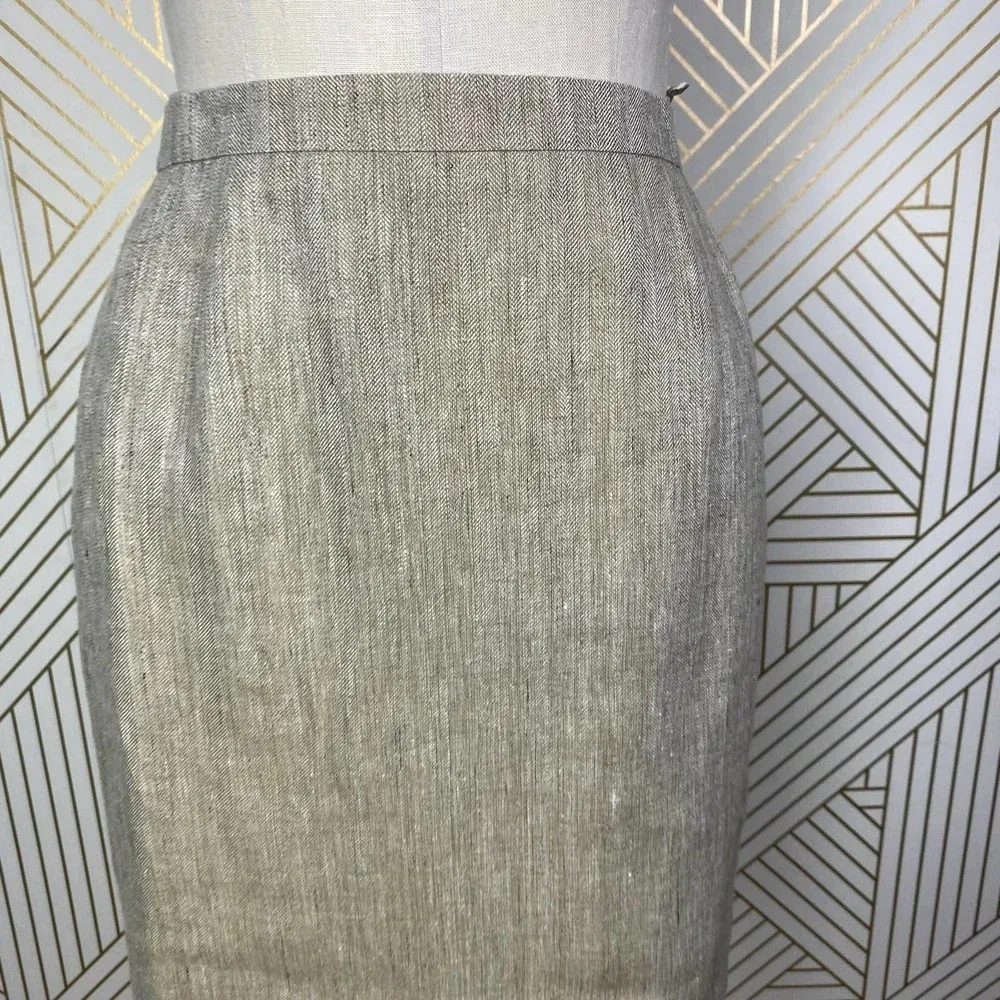Escada 100% Linen Straight Pencil Skirt in Natural Beige Tan Size 36 / US 6 Tan - Image 2