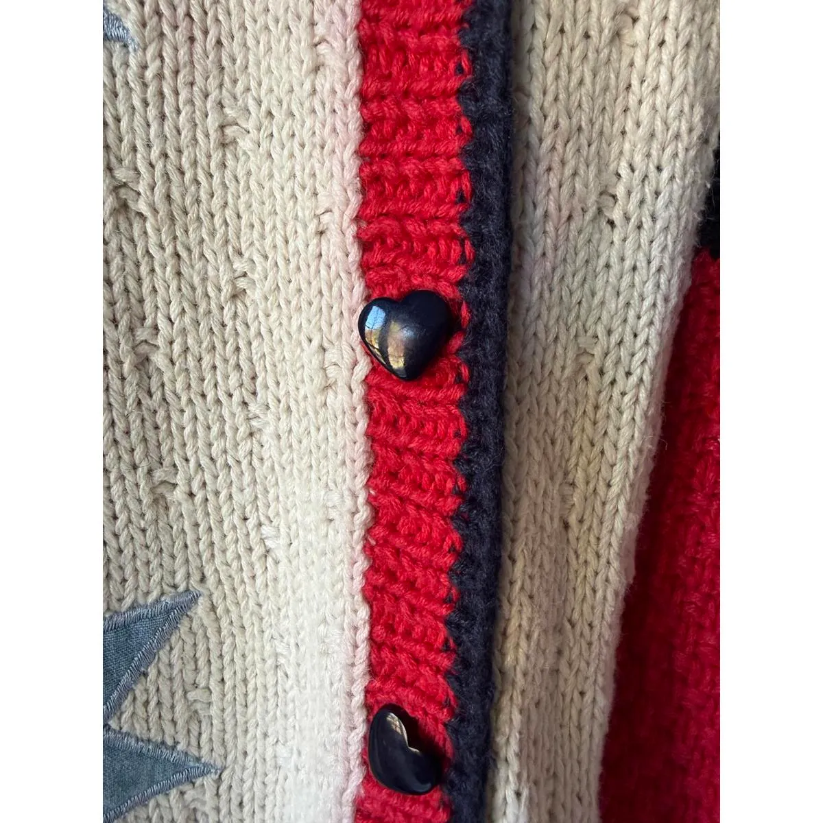 Hand Knit American Flag Pattern Cardigan Sweater Red - Image 8
