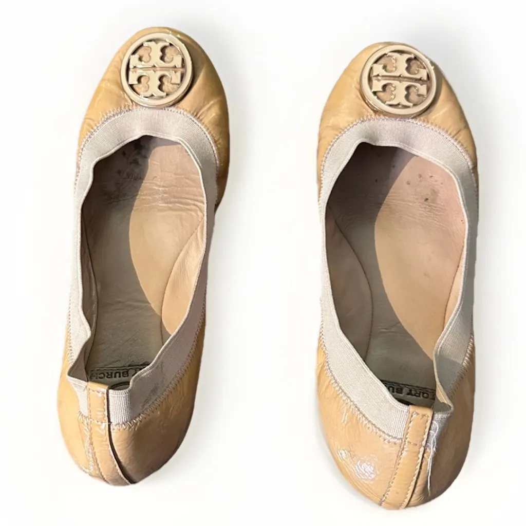 Tory Burch Caroline Patent Leather Ballerina Flats Shoes Nude Beige Size 7.5 M - Image 2