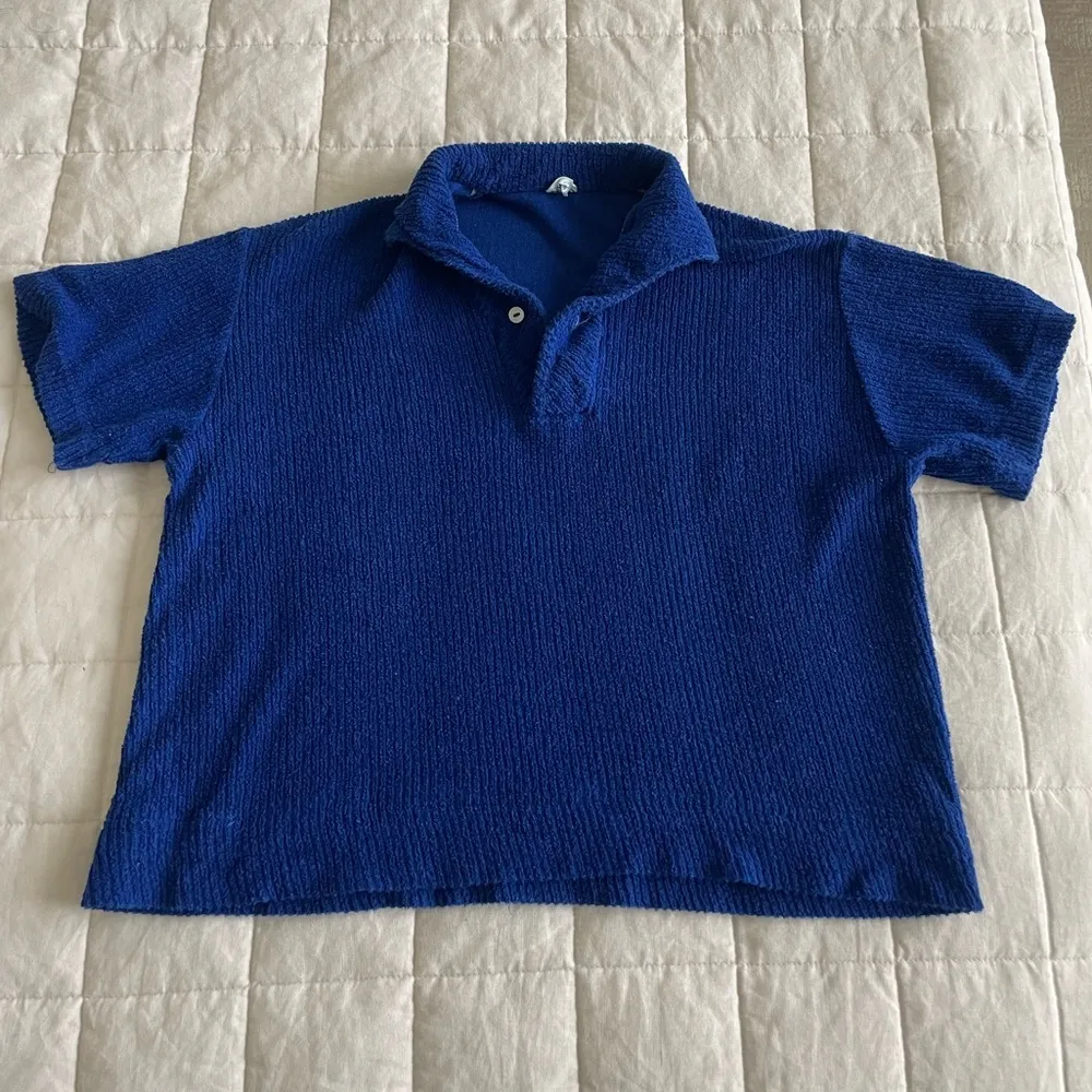 Vintage Blue Cropped Polo Shirt Size M - Image 3