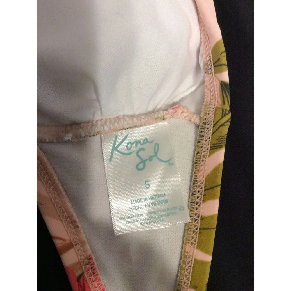 Kona Sol  Small Tropical Bikini Top Tie Front Pink Womens - Image 5