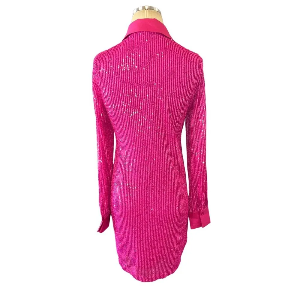 In The Mood For Love Lina Sequin Shirt Dress in Fuchsia Medium New ITMFL - Image 7