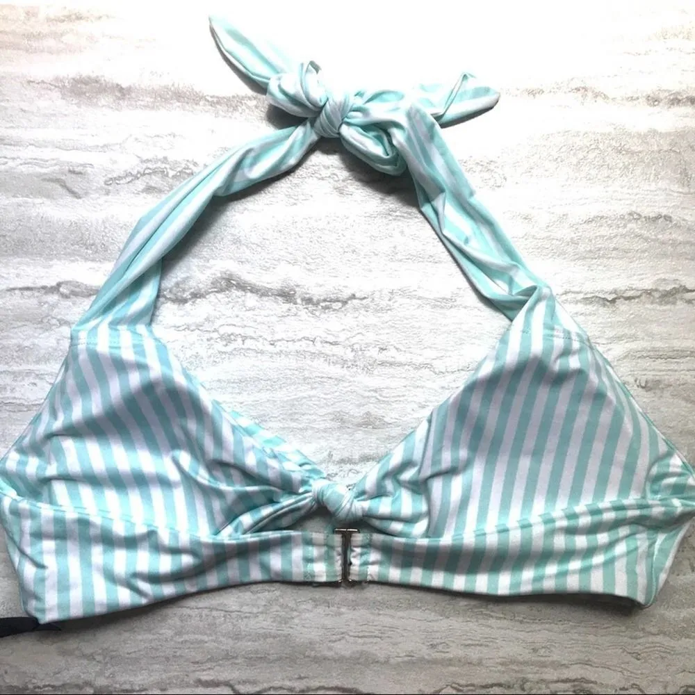 Free Press Trixie Striped Knotted Halter Bikini Swim Top Medium New Green White - Image 12
