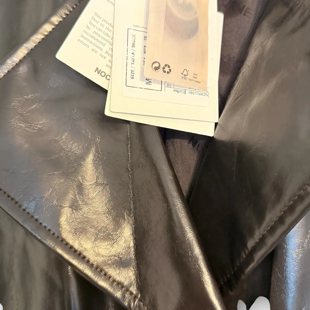 Nocturne Belted Pleather Trench Coat – Size M (NWT) Brown Size M - Image 5